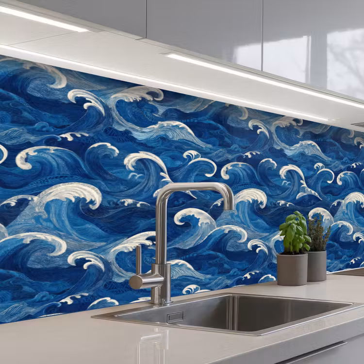 Keuken achterwand - Japans - Oceaan - Golven - Blauw — 2
