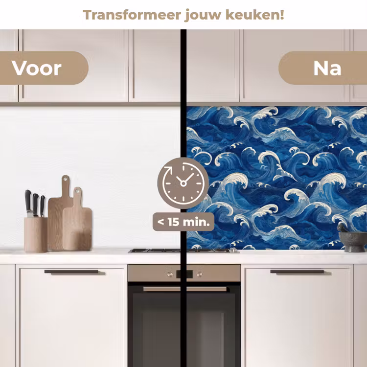 Keuken achterwand - Japans - Oceaan - Golven - Blauw — 3