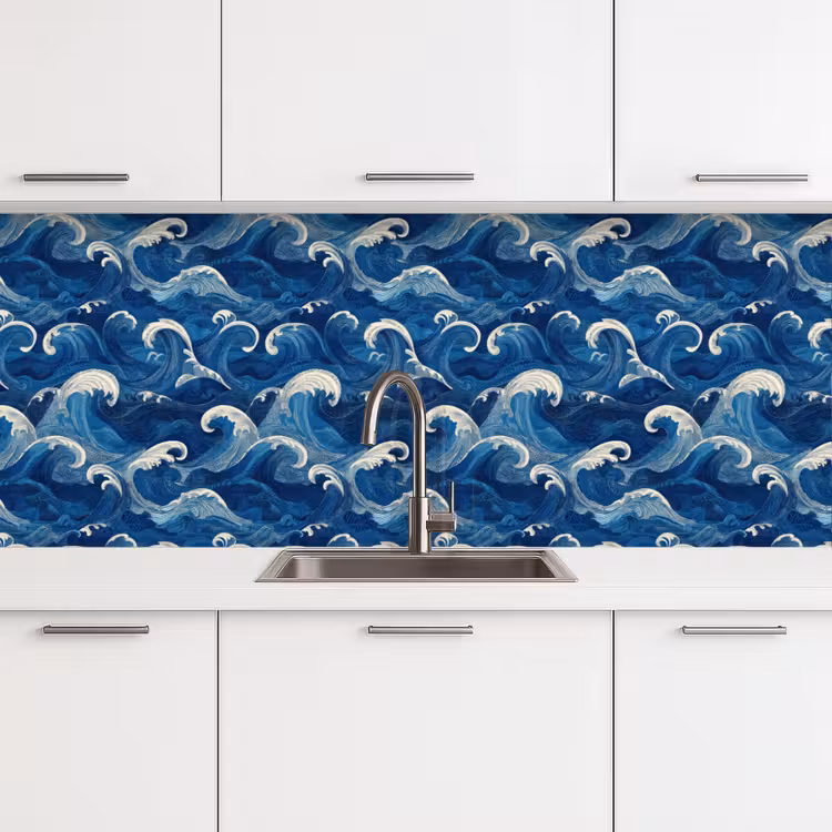 Keuken achterwand - Japans - Oceaan - Golven - Blauw — 4