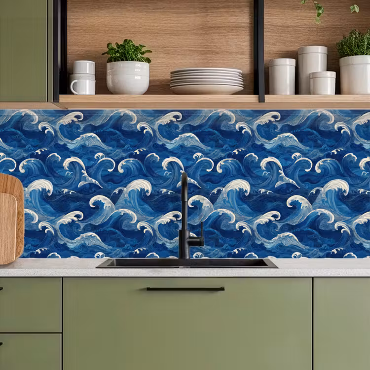 Keuken achterwand - Japans - Oceaan - Golven - Blauw — 8