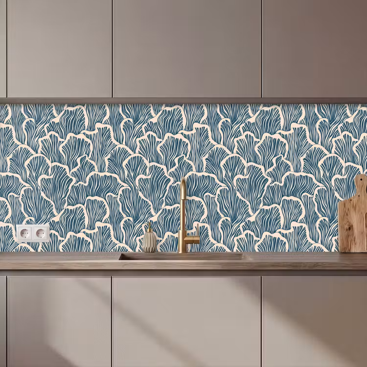 Keuken achterwand - Organisch - Blauw - Crème - Schelpen — 1