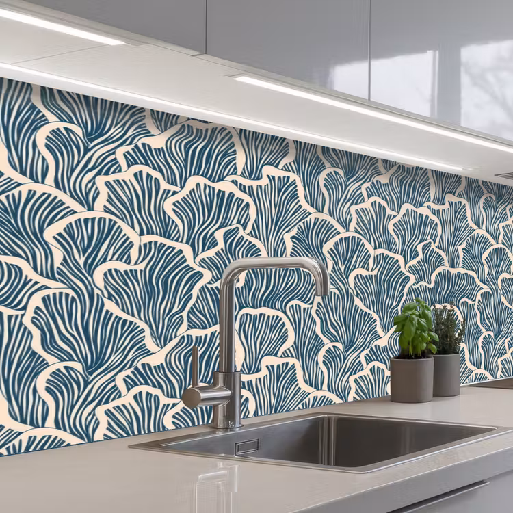 Keuken achterwand - Organisch - Blauw - Crème - Schelpen — 2