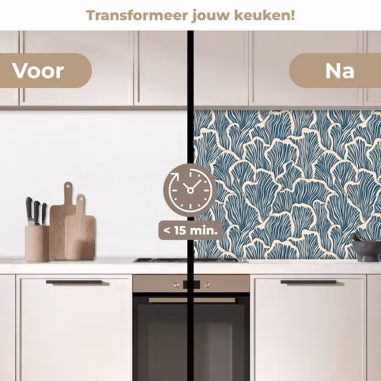 Keuken achterwand - Organisch - Blauw - Crème - Schelpen — 3