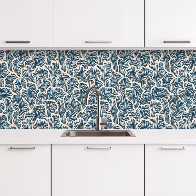 Keuken achterwand - Organisch - Blauw - Crème - Schelpen — 4