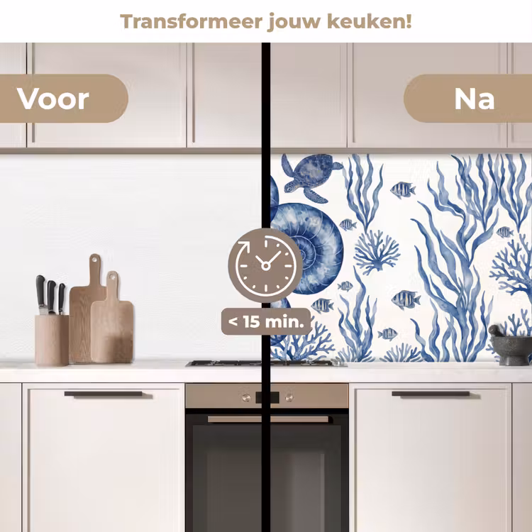 Keuken achterwand - Schelp - Spiraal - Zeeleven - Aquarel - Blauw — 3