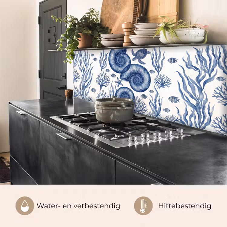 Keuken achterwand - Schelp - Spiraal - Zeeleven - Aquarel - Blauw — 5