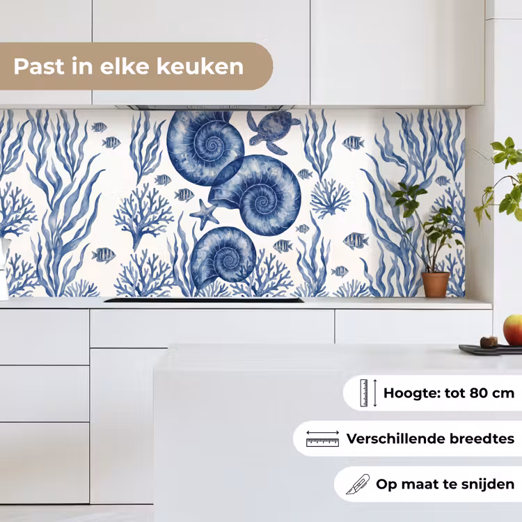 Keuken achterwand - Schelp - Spiraal - Zeeleven - Aquarel - Blauw — 7