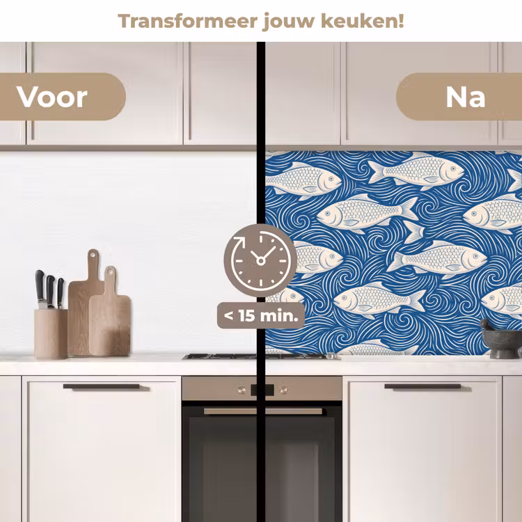 Keuken achterwand - Vis - Water - Patroon - Grafisch - Blauw — 3