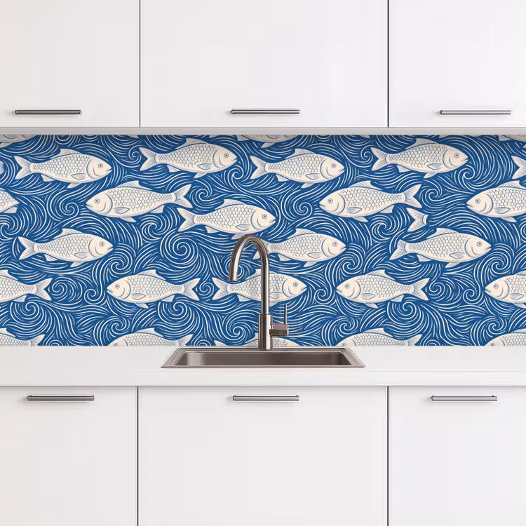 Keuken achterwand - Vis - Water - Patroon - Grafisch - Blauw — 4