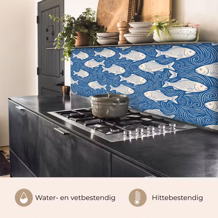 Keuken achterwand - Vis - Water - Patroon - Grafisch - Blauw — 5