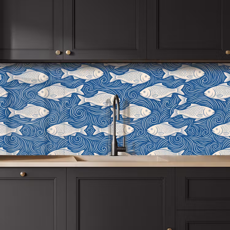 Keuken achterwand - Vis - Water - Patroon - Grafisch - Blauw — 6