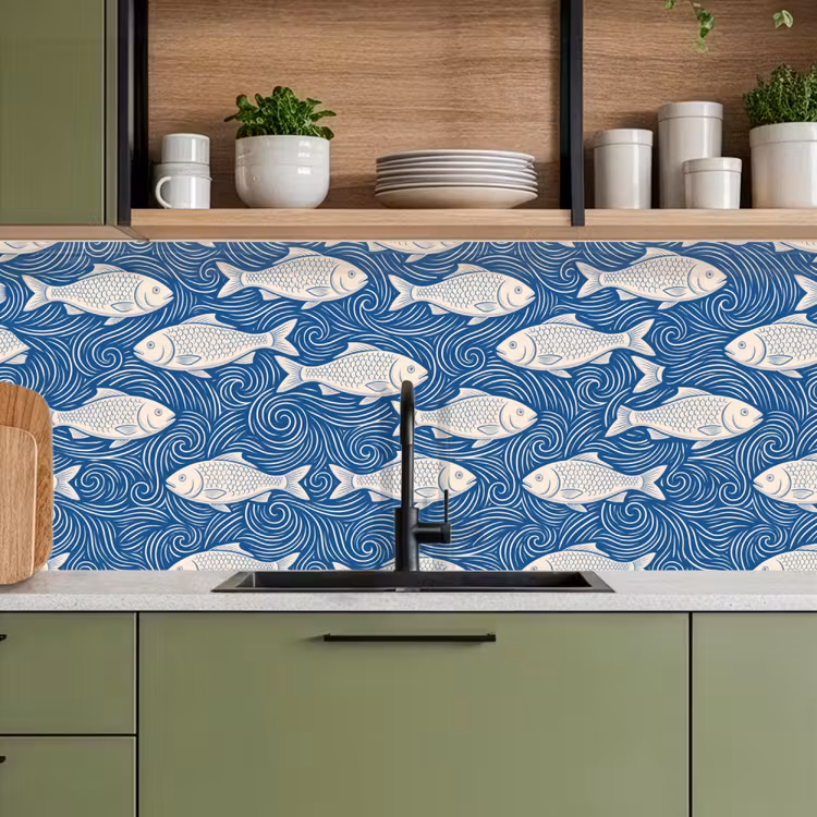 Keuken achterwand - Vis - Water - Patroon - Grafisch - Blauw — 8