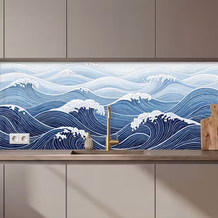 Keuken achterwand - Water - Mozaïek - Landschap - Modern - Blauw — 1