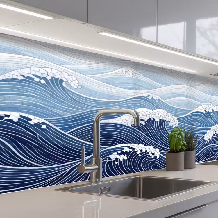 Keuken achterwand - Water - Mozaïek - Landschap - Modern - Blauw — 2