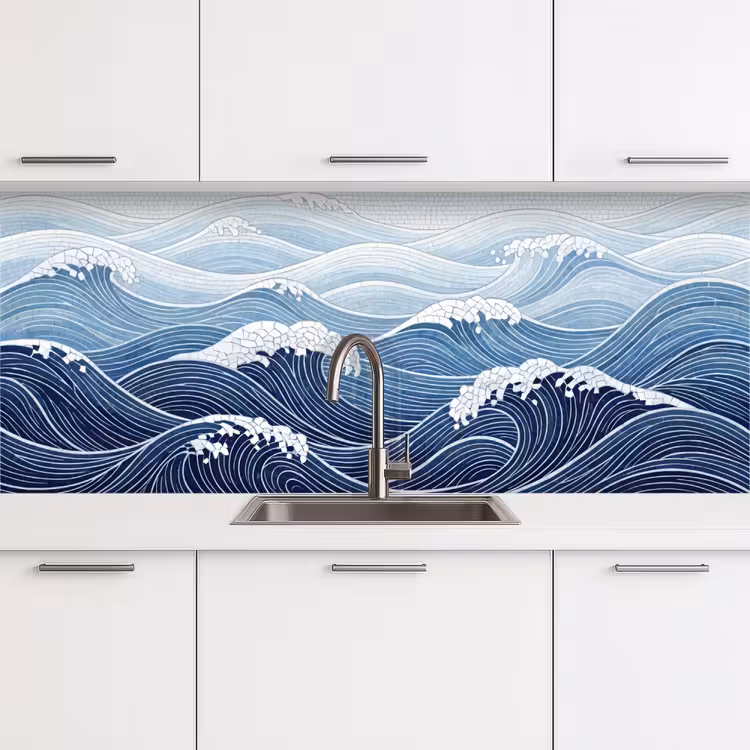 Keuken achterwand - Water - Mozaïek - Landschap - Modern - Blauw — 4