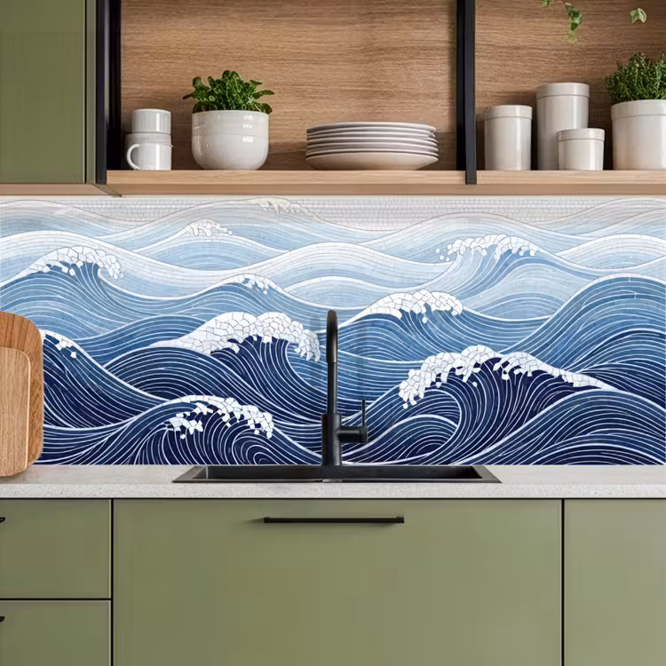Keuken achterwand - Water - Mozaïek - Landschap - Modern - Blauw — 8