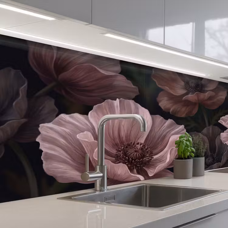Keuken achterwand - Bloemen - Natuur - Roze - Donker - Modern — 2