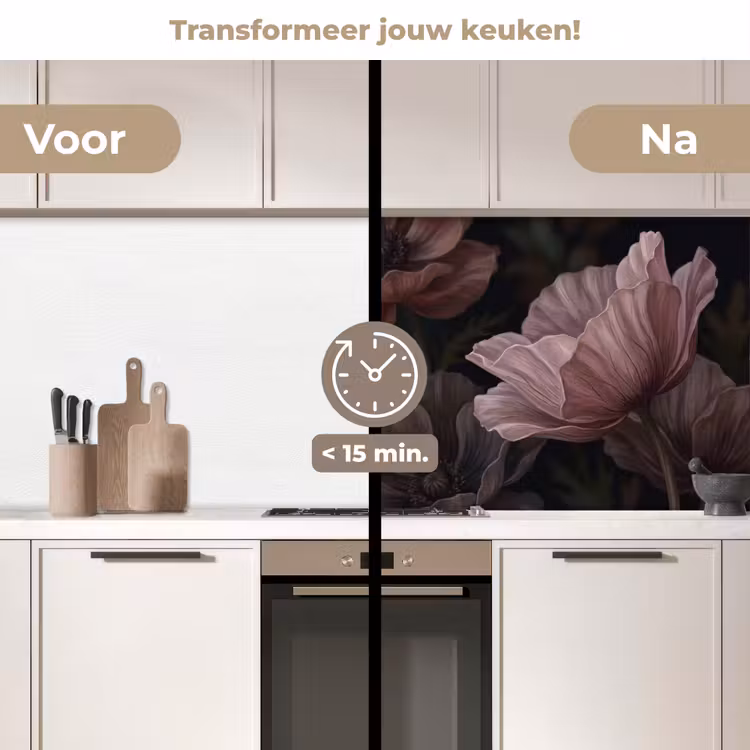 Keuken achterwand - Bloemen - Natuur - Roze - Donker - Modern — 3