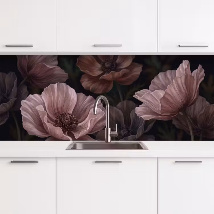 Keuken achterwand - Bloemen - Natuur - Roze - Donker - Modern — 4