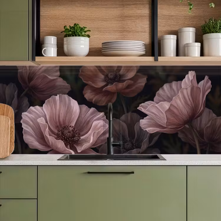 Keuken achterwand - Bloemen - Natuur - Roze - Donker - Modern — 8