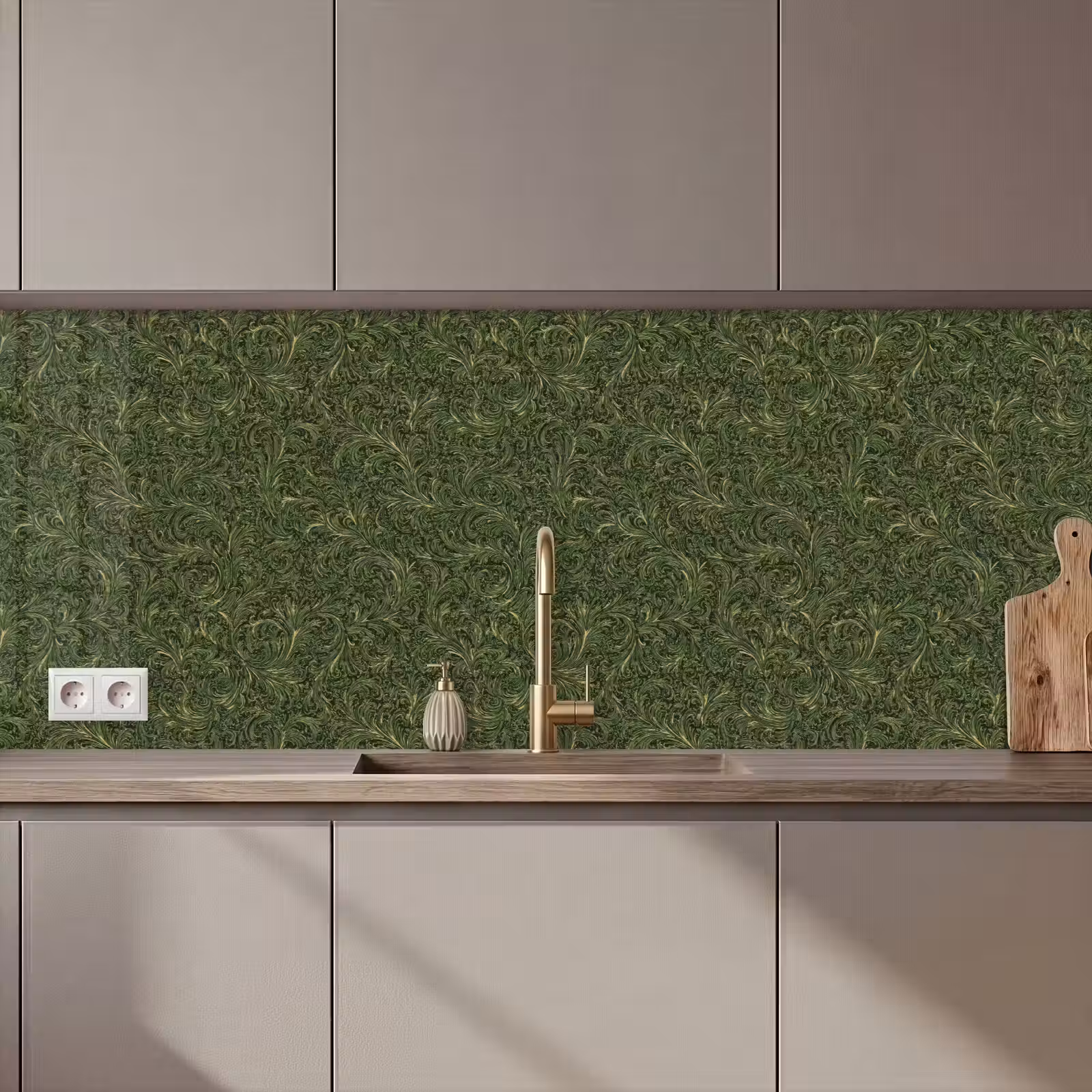 Keuken achterwand - Donker - Groen - Krullend - Botanisch — 1