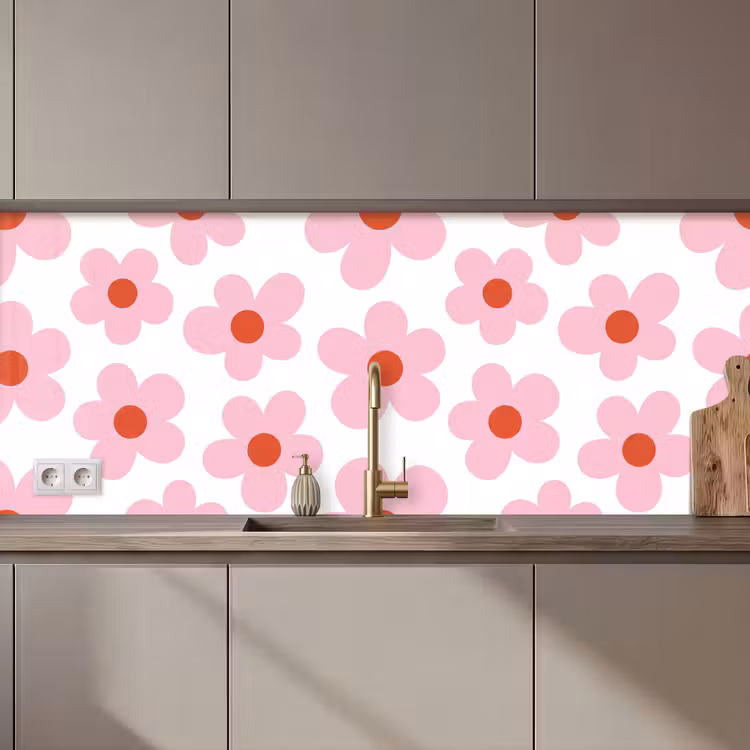 Keuken achterwand - Bloemen - Patroon - Modern - Roze - Wit — 1