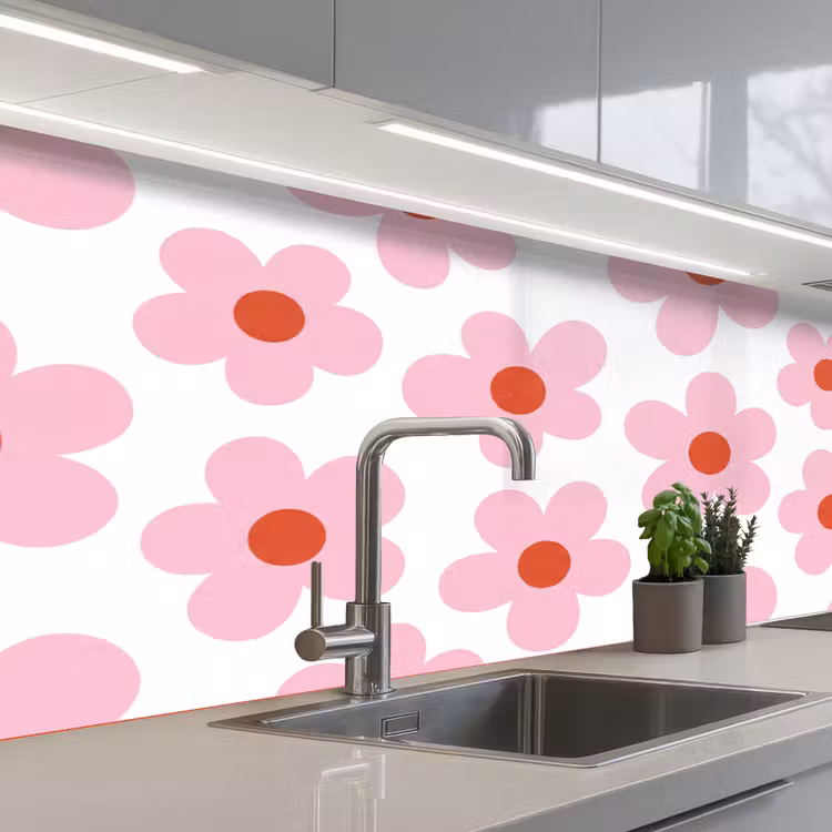 Keuken achterwand - Bloemen - Patroon - Modern - Roze - Wit — 2