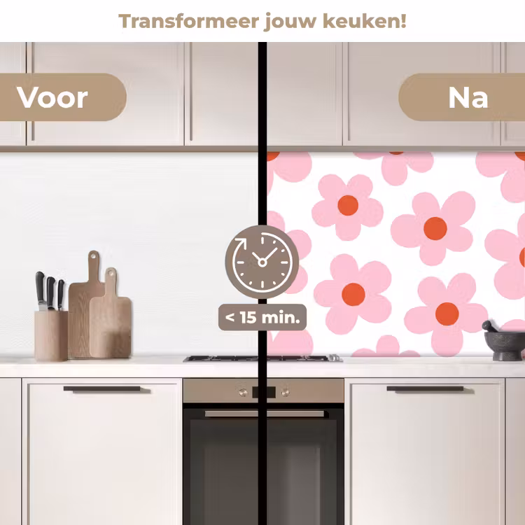 Keuken achterwand - Bloemen - Patroon - Modern - Roze - Wit — 3