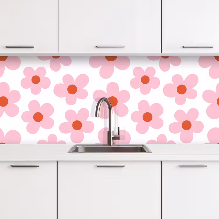 Keuken achterwand - Bloemen - Patroon - Modern - Roze - Wit — 4