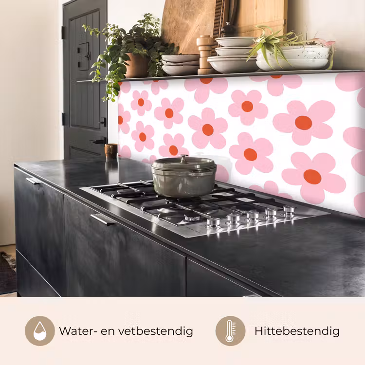 Keuken achterwand - Bloemen - Patroon - Modern - Roze - Wit — 5