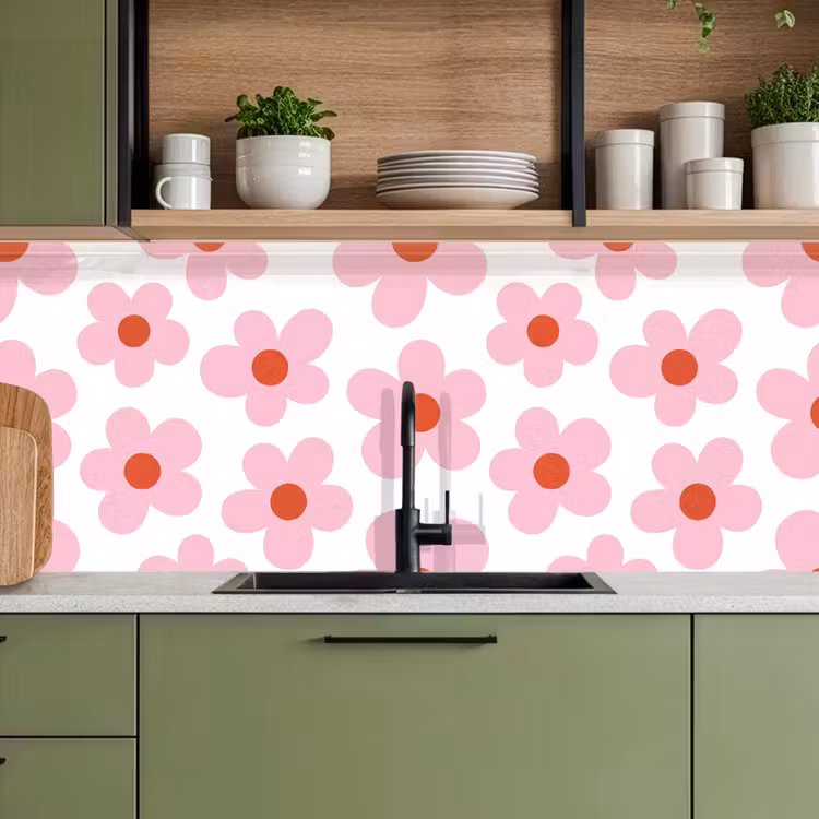 Keuken achterwand - Bloemen - Patroon - Modern - Roze - Wit — 8
