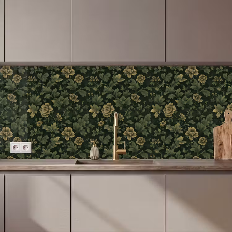 Keuken achterwand - Donker - Groen - Goud - Botanisch — 1
