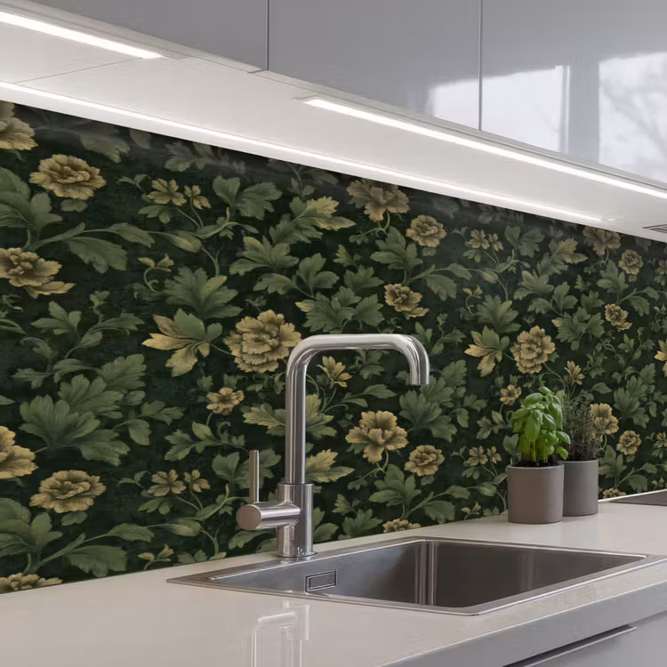 Keuken achterwand - Donker - Groen - Goud - Botanisch — 2