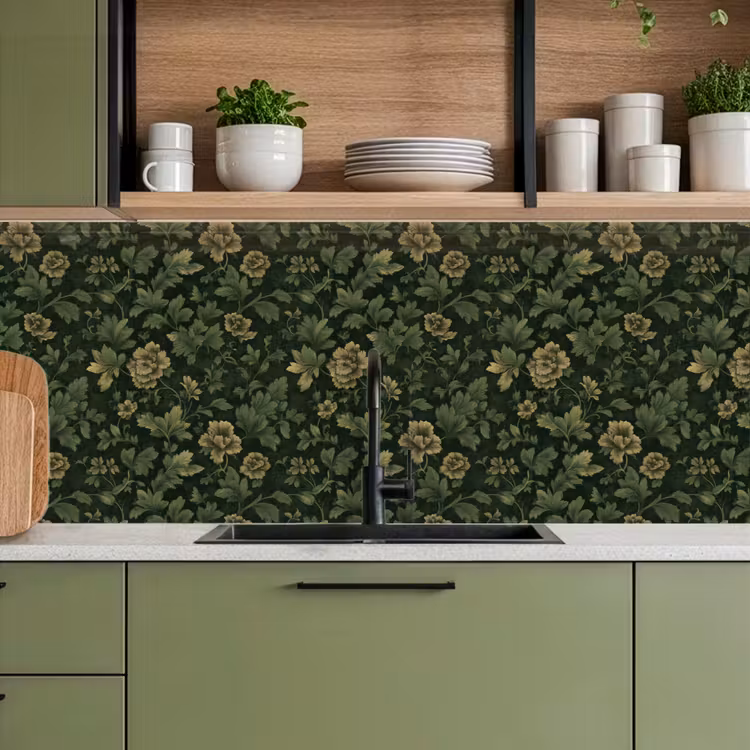 Keuken achterwand - Donker - Groen - Goud - Botanisch — 8