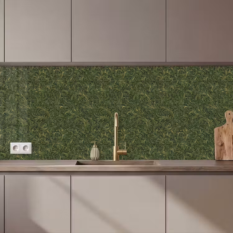Keuken achterwand - Donker - Groen - Krullend - Botanisch — 1