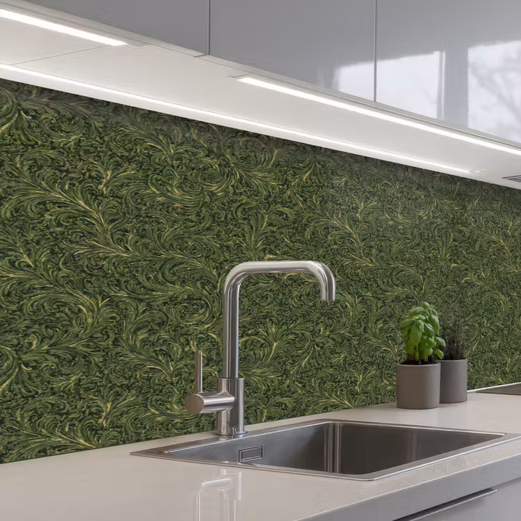 Keuken achterwand - Donker - Groen - Krullend - Botanisch — 2