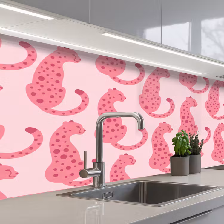 Keuken achterwand - Kat - Gevlekt - Dieren - Patroon - Roze — 2