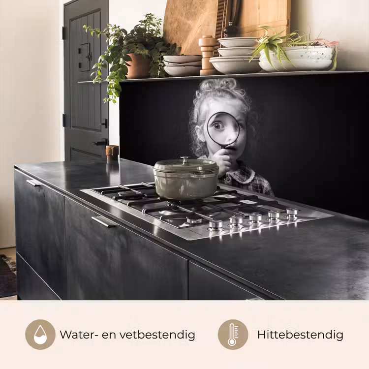 Keuken achterwand - Kind - Vergrootglas - Portret - Zwart-wit — 5