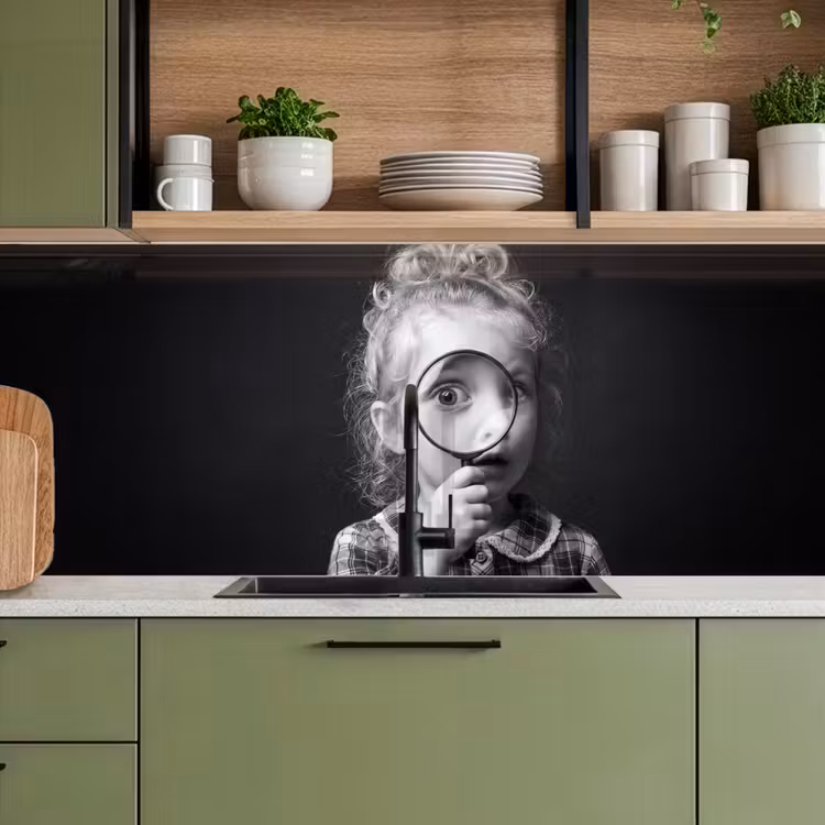 Keuken achterwand - Kind - Vergrootglas - Portret - Zwart-wit — 8