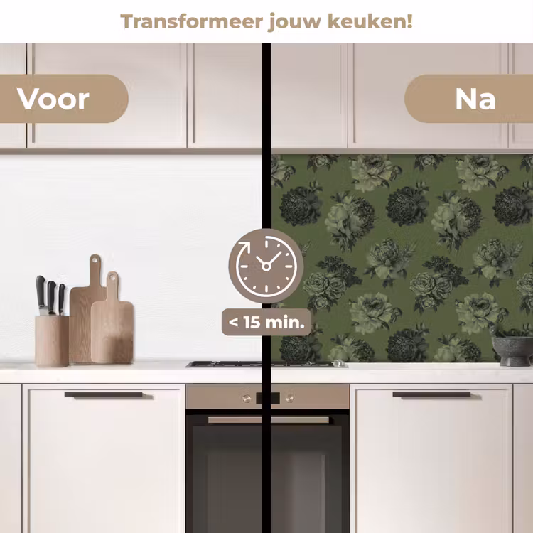 Keuken achterwand - Klassiek - botanisch - Olijfgroen - Bloemen — 3