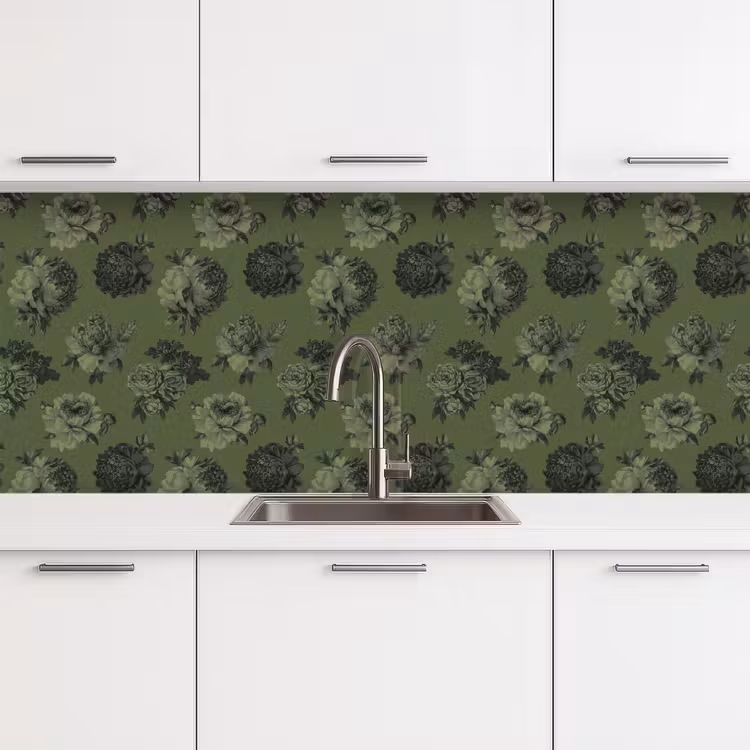 Keuken achterwand - Klassiek - botanisch - Olijfgroen - Bloemen — 4