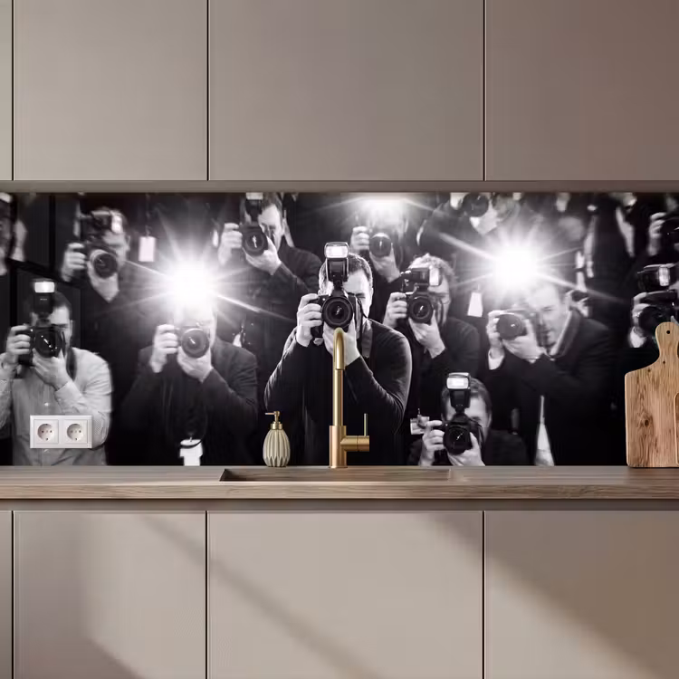 Keuken achterwand - Mensen - Camera - Flitslicht - Zwart-wit - Media — 1