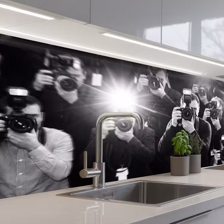 Keuken achterwand - Mensen - Camera - Flitslicht - Zwart-wit - Media — 2