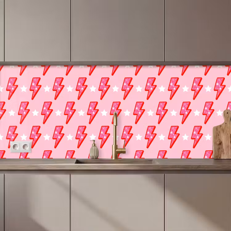 Keuken achterwand - Patroon - Bliksem - Ster - Glitter - Roze — 1
