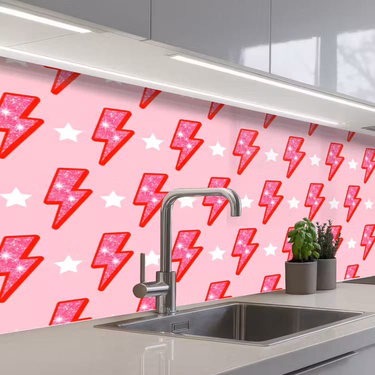 Keuken achterwand - Patroon - Bliksem - Ster - Glitter - Roze — 2