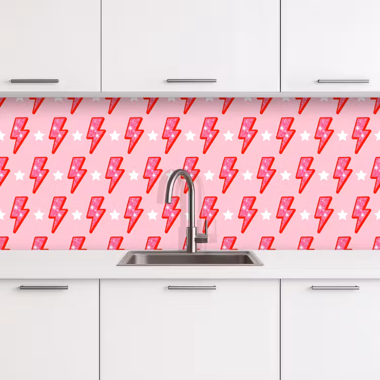 Keuken achterwand - Patroon - Bliksem - Ster - Glitter - Roze — 4