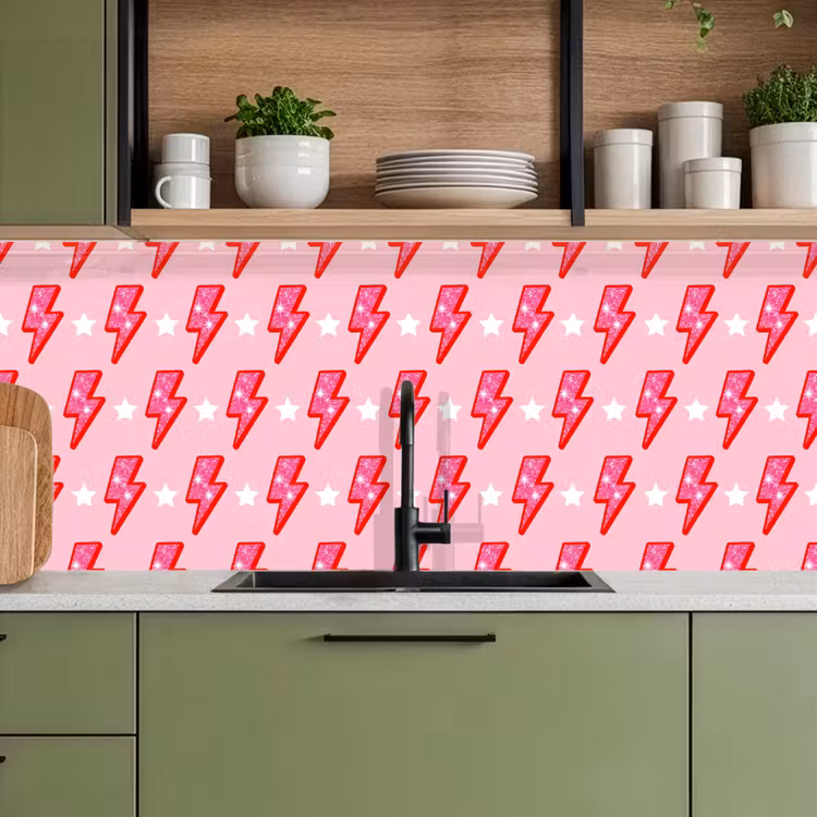 Keuken achterwand - Patroon - Bliksem - Ster - Glitter - Roze — 8