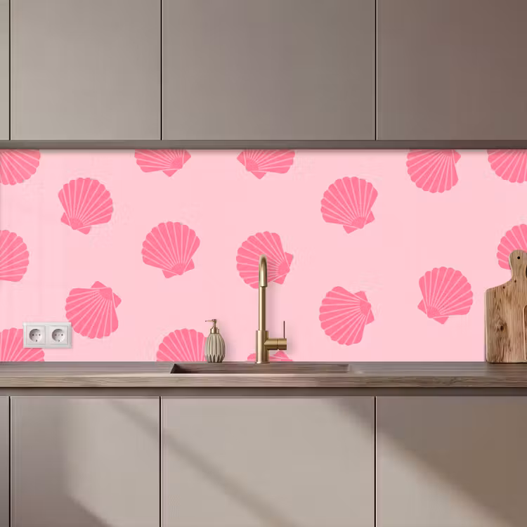 Keuken achterwand - Schelp - Patroon - Zee - Modern - Roze — 1