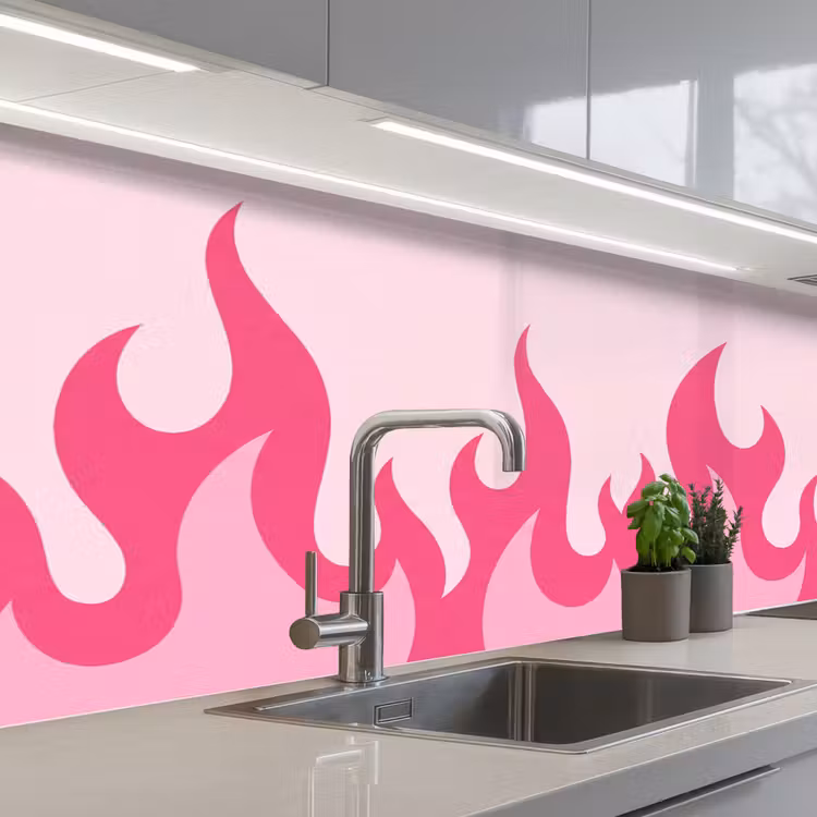 Keuken achterwand - Vlammen - Patroon - Abstract - Modern - Roze — 2