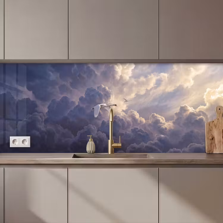 Keuken achterwand - Vogel - Vliegend - Natuur - Wit - Wolken — 1